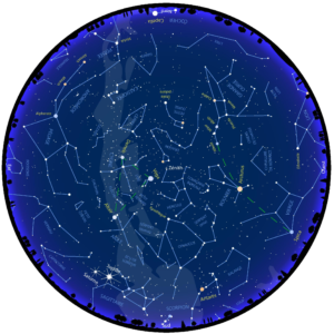 Carte du ciel astronomique de juillet 2020. Cercle avec les constellations du ciel depuis la Terre.